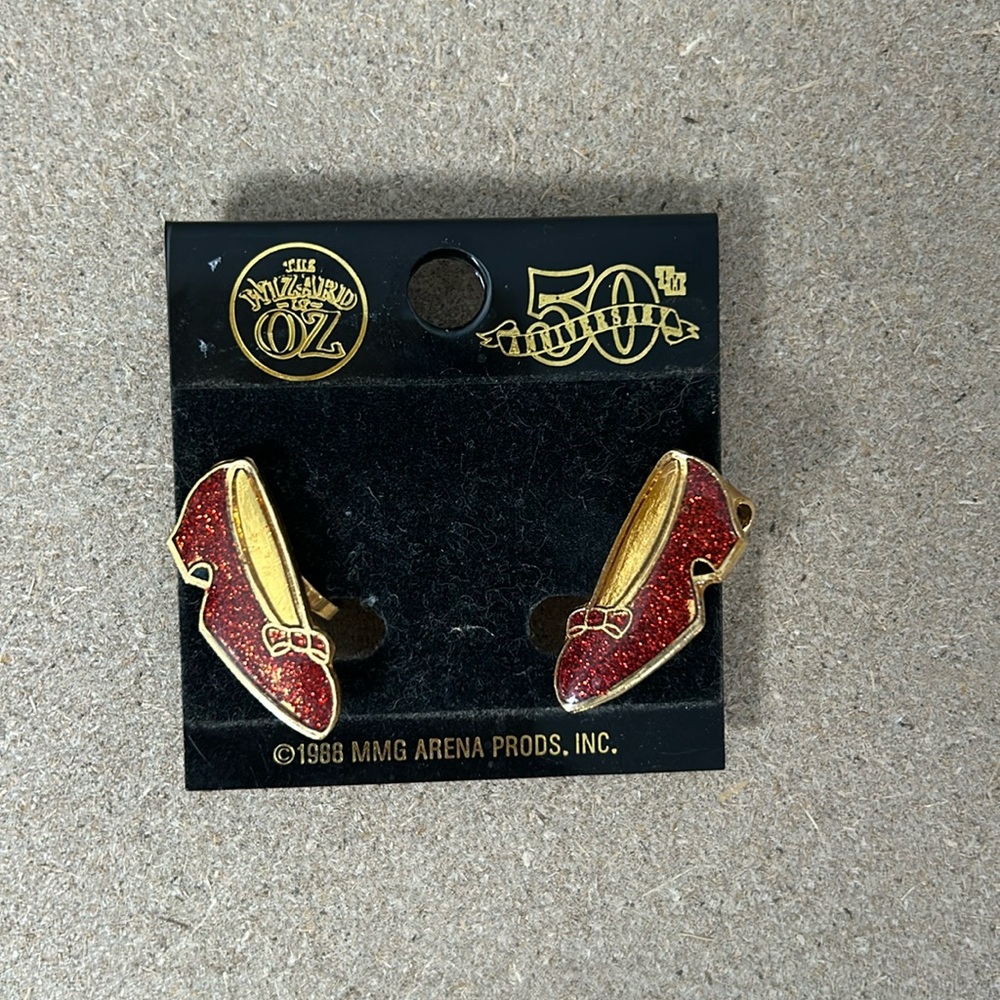 50th Anniversary The Wizard of Oz Dorothy's Ruby Red Slippers 1988 Clip Earrings